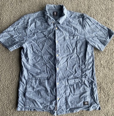 Vans Off The Wall Blue Denim Button Up Vintage Short Sleeve Shirt Large