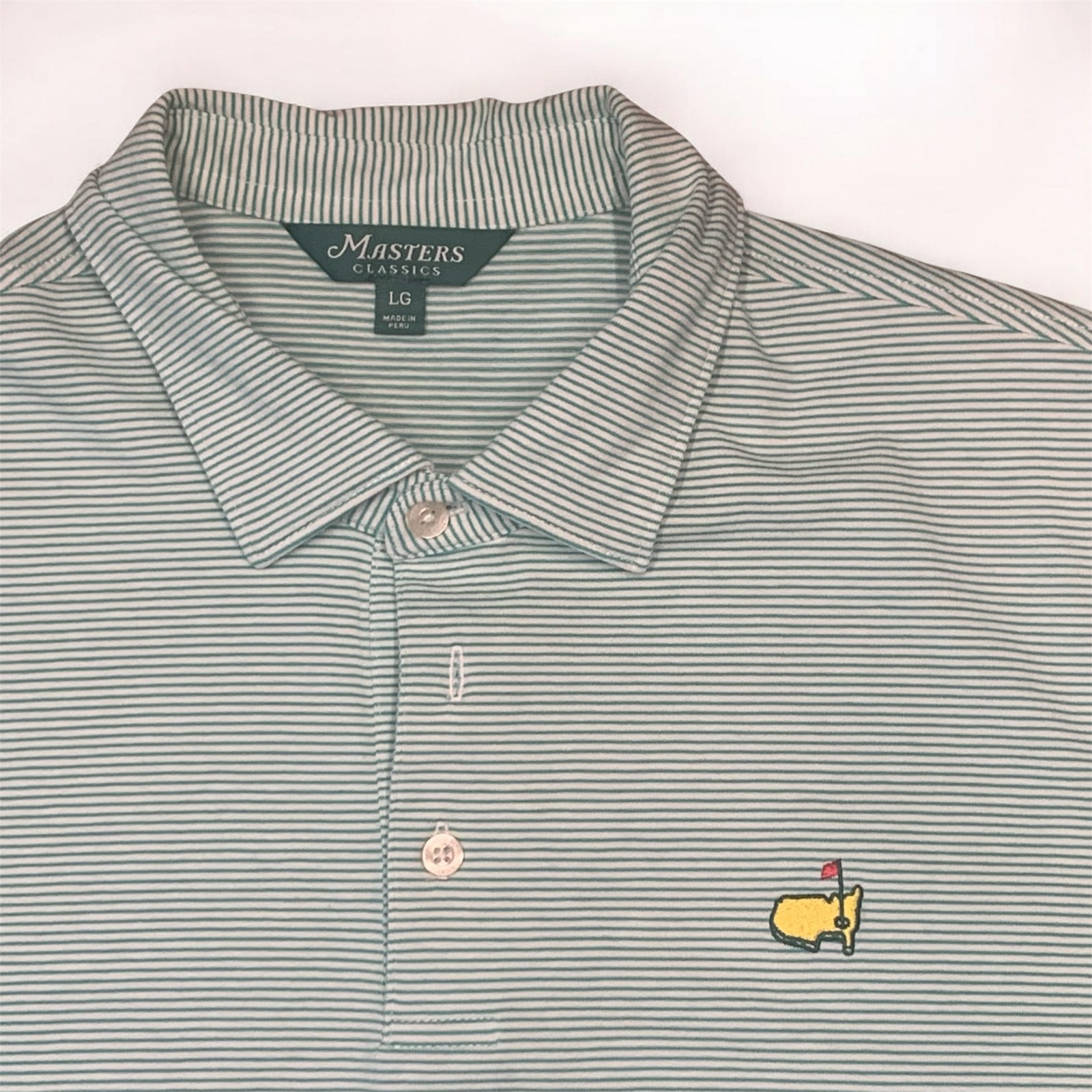 Masters Classics Striped Polo Golf Shirt Green White Men's Large Pima Cotton