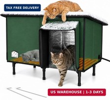 Heated Cat House for Outside Winter, Weatherproof Insulated Outdoor Cat House wi
