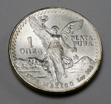 1985 Mo 1 Onza Mexico Libertad Plata Pura 1 Troy Oz .999 Fine Silver Coin