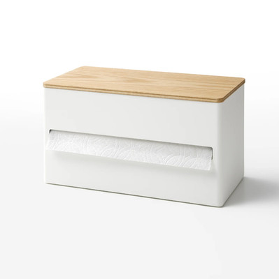 Yamazaki Home RIN Paper Towel Holder One-Hand Tear Kitchen Counter Steel Wood