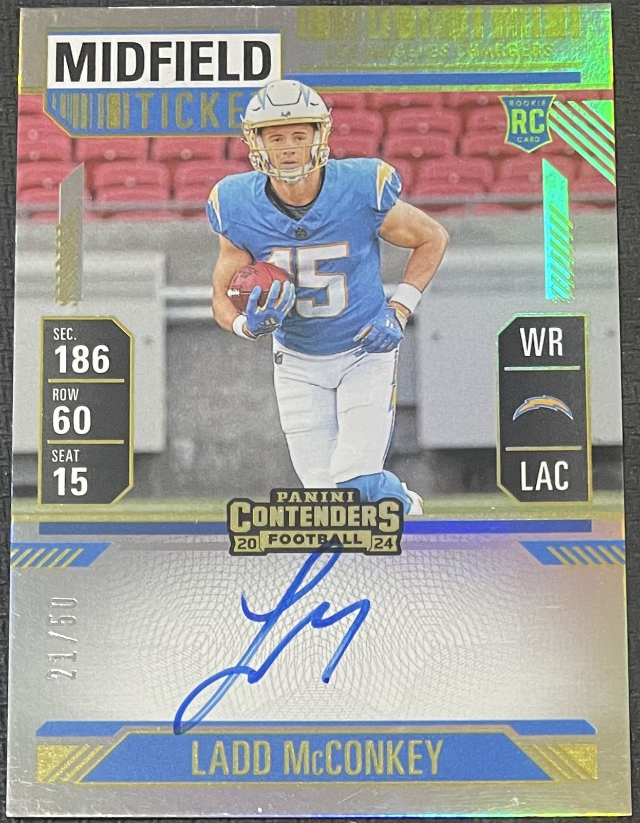 2024 Panini Contenders- Rookie Ticket RPS Ladd McConkey #110 Midfield Ticket /50