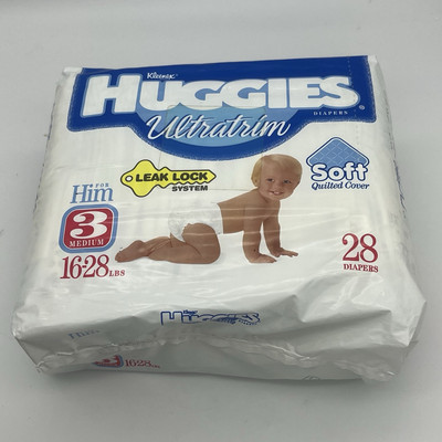 Vintage Huggies Ultratrim Diapers For Him 1995 Size 3 16-28 lb 28 Count Sealed