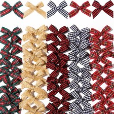 50 PCS Mini Christmas Bows Burlap Buffalo Plaid Small Bows Tree Decor Ribbon