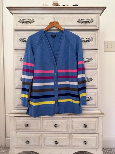 Talbots Blue Striped Cotton Preppy Cardigan