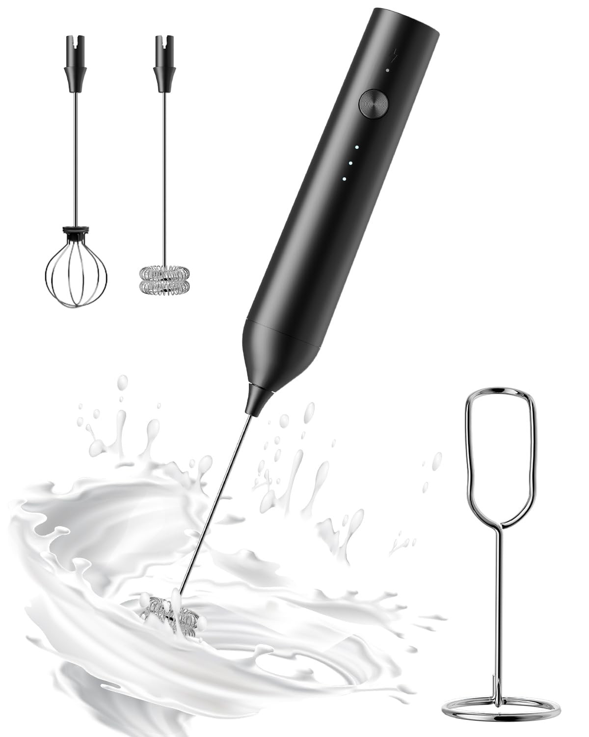 Rechargeable Handheld Milk Frother with Stand for Coffee and Latte