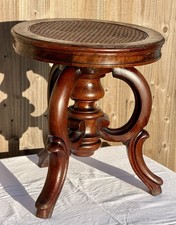 Antique Victorian Adjustable Revolving Adjustable Piano Stool with Rattan Seat