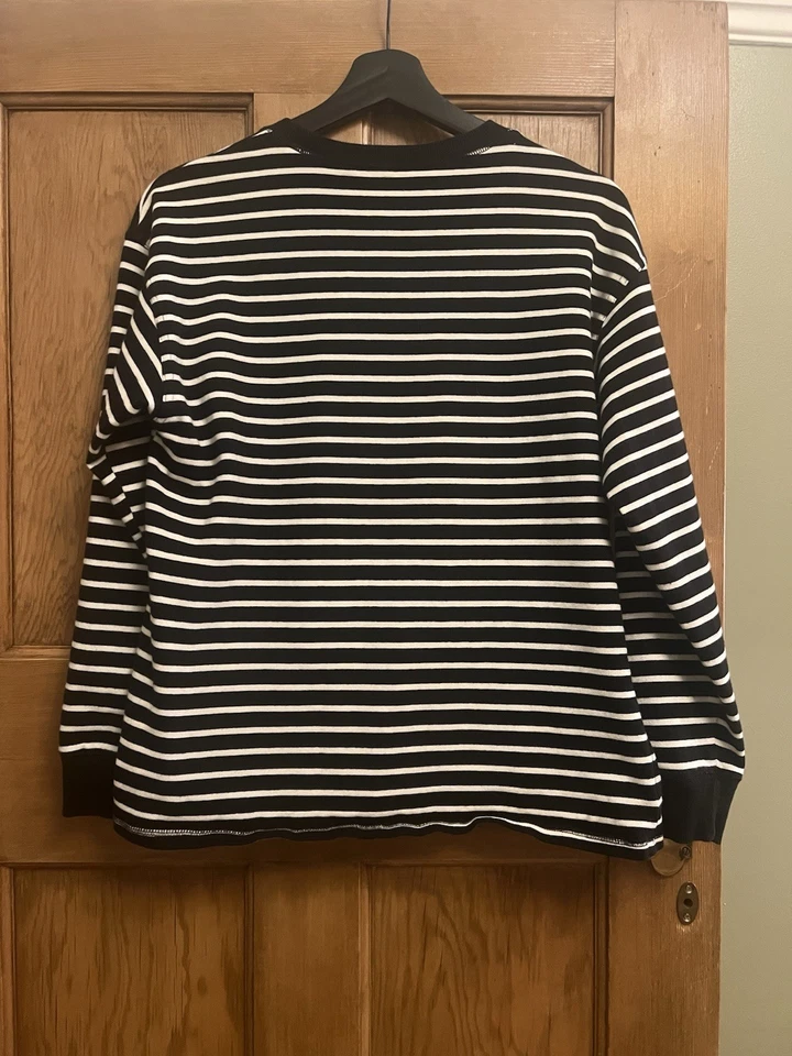 Zara Women's Black & White Stripe Top Size Medium Long Sleeve 100% Cotton - Image 4 of 4