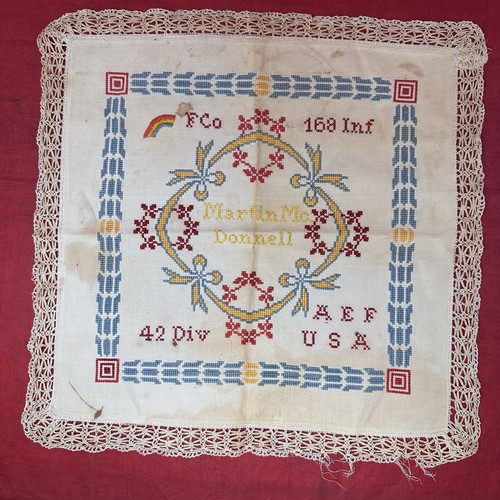 WWI "F" Co. 168th Infantry 42nd Rainbow Division Embroidered Cross Stitch NAMED