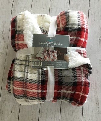 Comfort Bay Microlight Berber Throw Red White & Black Plaid Very Soft 50 x60 