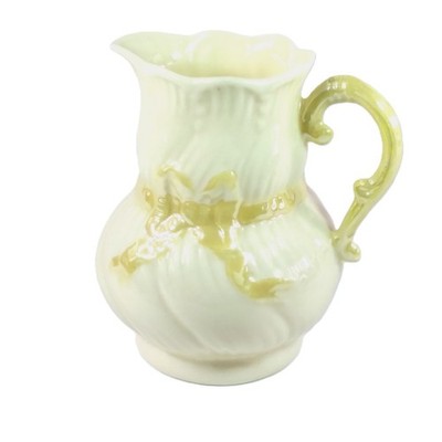 VTG Belleek Porcelain Creamer In Yellow Ribbon Pattern 1946-55 Green Mark Small