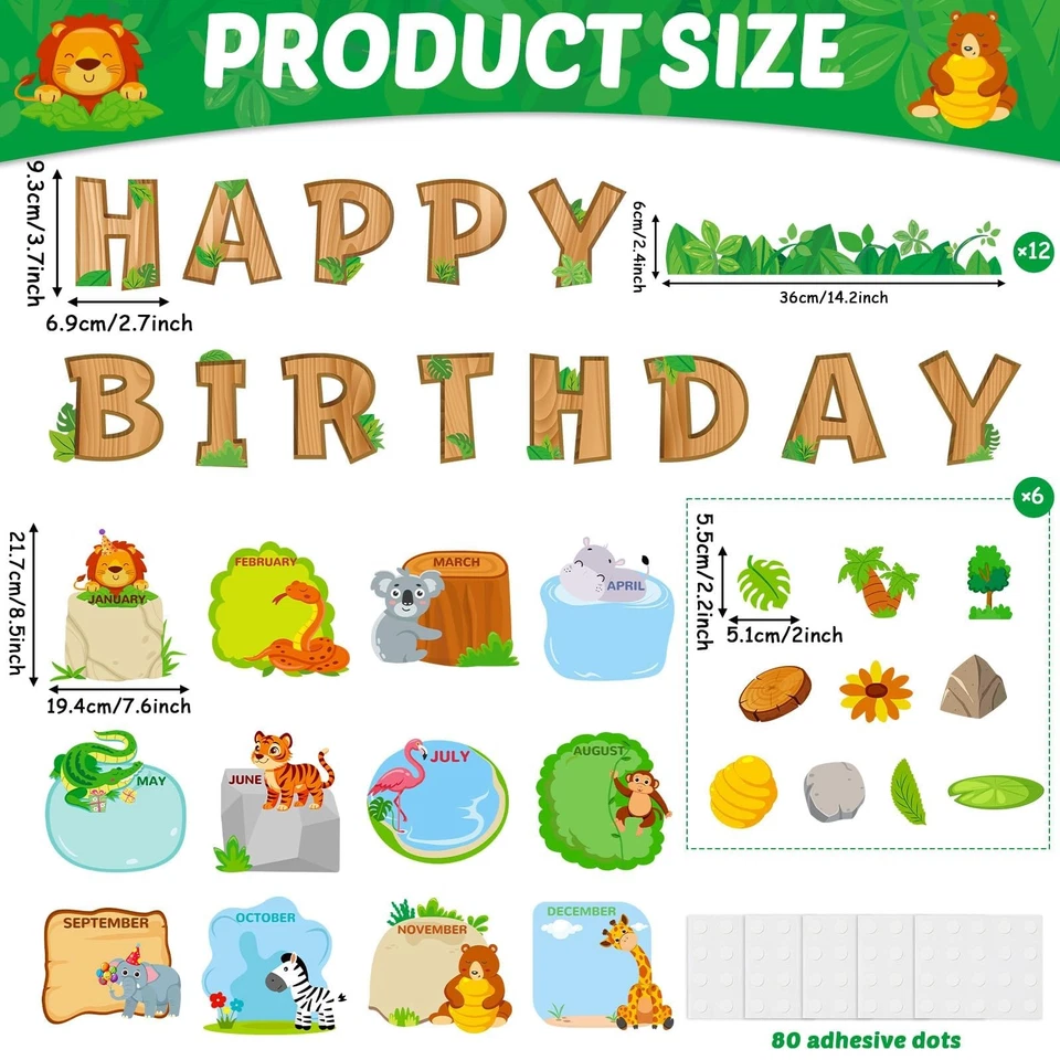 Jungle Animal Birthday Bulletin Board Set Classroom Happy Birthday Chart Cuto... - Image 2 of 4