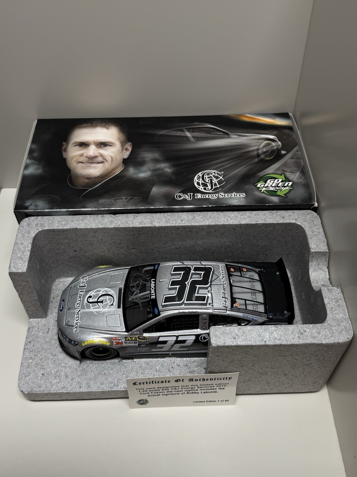 2015 Bobby Labonte #32 C&J Energy 1/24 Action NASCAR Diecast Autographed NEW