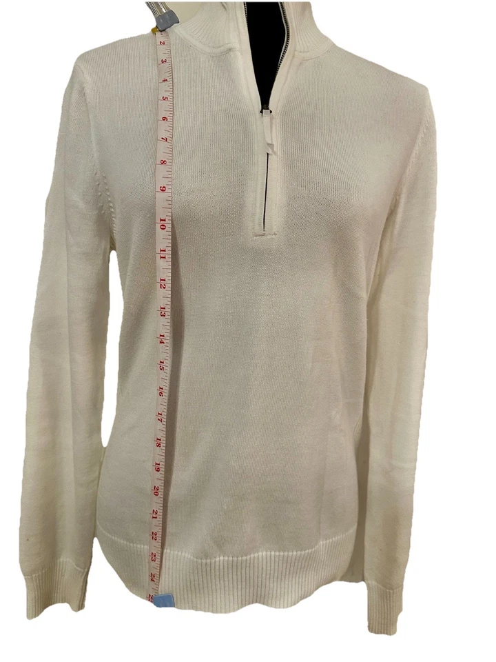 Suéter Foxcroft Para Mujer 100% Algodón Pima Talla M 3/4 Cremallera Manga Larga Blanco Foto 3 de 4