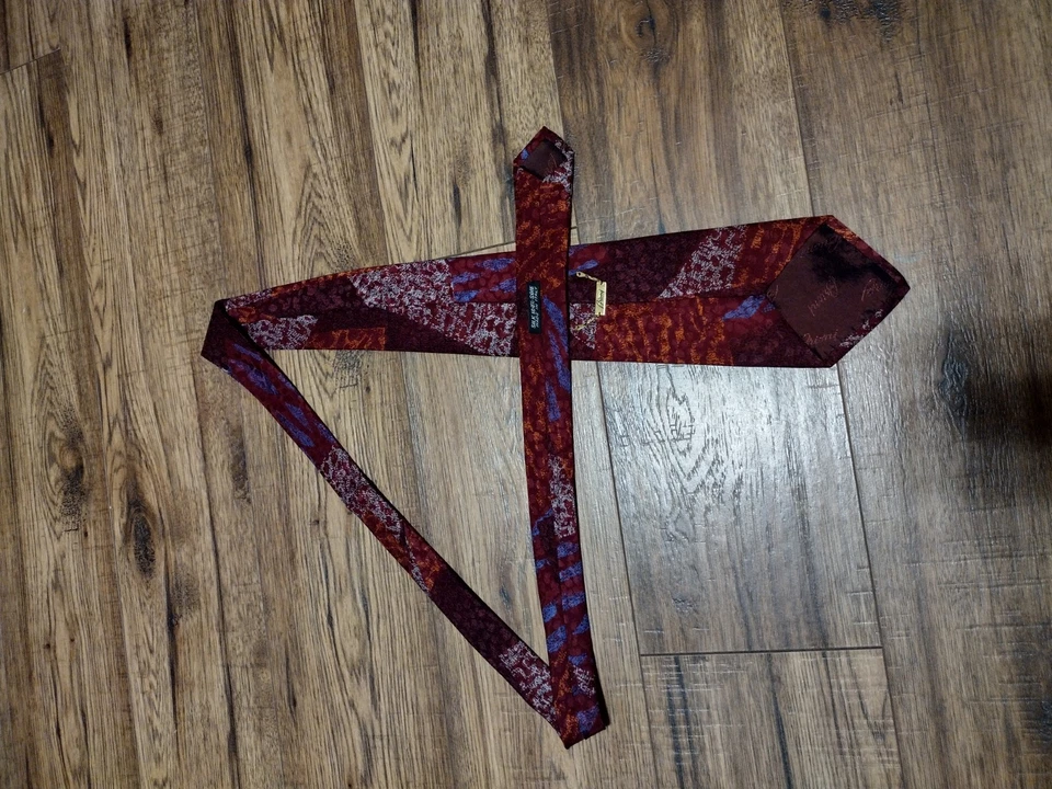 Corbata de seda Brioni ancha negra roja vintage arte abstracto remolino floral hecha a mano 56 Foto 2 de 4