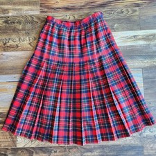 Vintage Pendleton USA Wool Flannel Tartan Plaid Pleat Midi Skirt Zip Women's 14