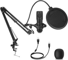 USB Condenser Microphone Kit Cardioid Studio Podcast Mic with Scissor Arm Stand