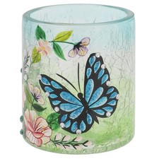 Shudehill Giftware Crackle Glass Tealight Holder Blue Butterfly Floral Small