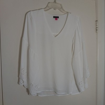 vince comuto long sleeve v-neck blouse white small