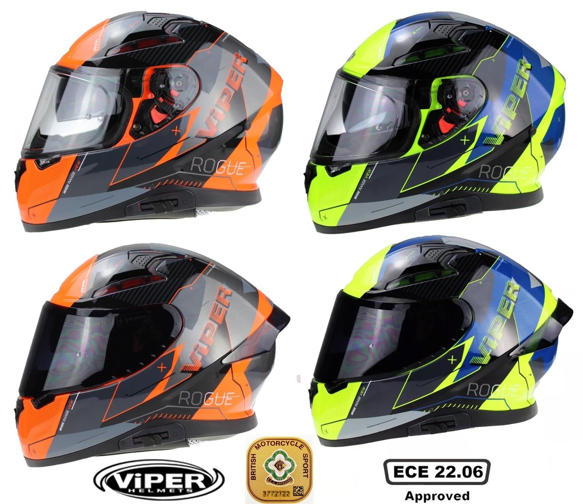 VIPER ROGUE DIGITAL RS-V95 MOTORBIKE HELMET FULL FACE ACU GOLD