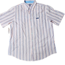 Chaps Button Down Shirt Men's L Striped Short Sleeve Easy Care Casual Dress Wear