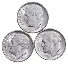Choice Unc 1947 P D S Roosevelt Dime Gem BU Collection Lot Set