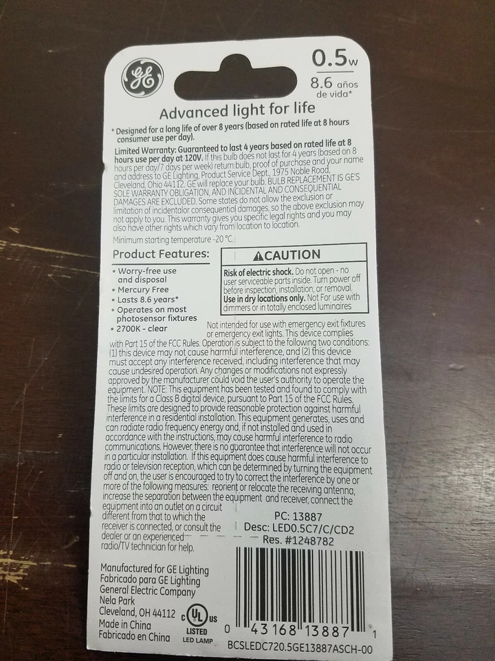 GE 2PK 5W C7 LED Bulb,No 13887,  G E Lighting Night Light replacement bulb - Image 2 of 2