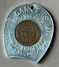 Gamler's Diamond Importers 20th Anniv. 1939 Encased Lucky Cent-Hole for Chain