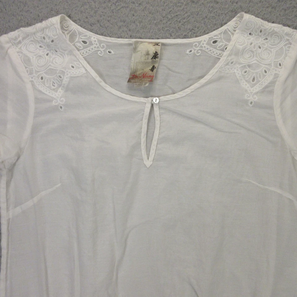 Blusa Top Da Nang Mujer Bordada Talla XS Seda Algodón Encaje Y2K Años 2000 Foto 2 de 4