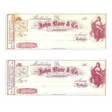 1860's Unused Vintage Bank Checks John Bare & Co. Bankers Marklesburg, PA