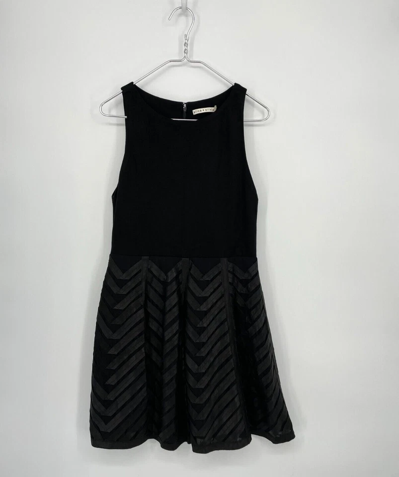 Alice + Olivia Dress Womens 12 Black Zilla Leather-Paneled Ponte Sleeveless Mini - Image 3 of 4