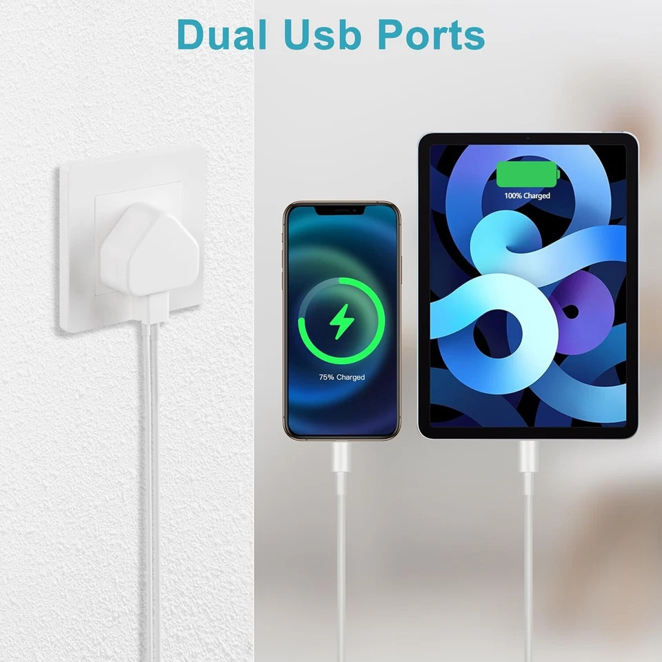 Dual USB Plug UK 3 Pin Adapter Mains Wall Charger 2-Port For Phone Tablet iPhone - Image 4 of 4