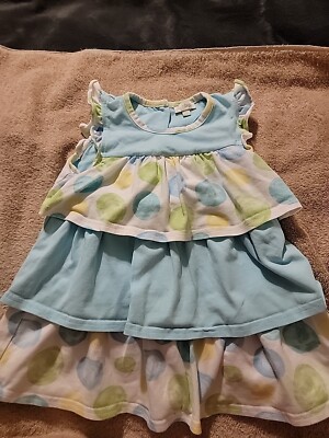 Le Top Blue Yellow & Green Dress With Ruffle Bottom Diaper Cover Size 24 Months
