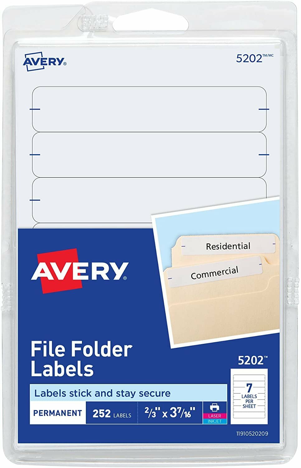 Avery 05202 File Folder Labels, Laser and Inkjet Printers, 1/3 Cut ...