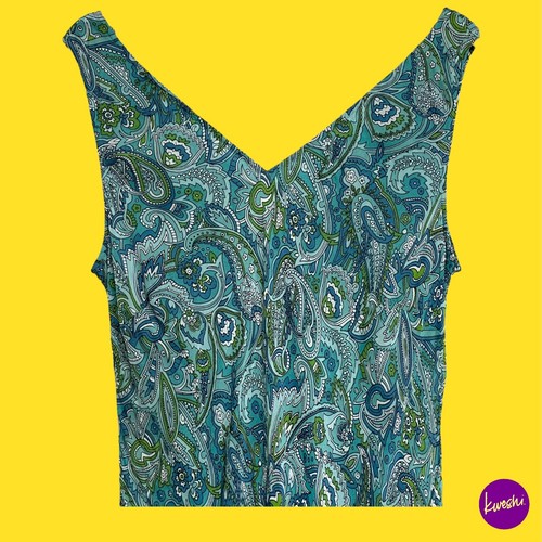 EAST Women's Mermaid Paisley Maxi Dress, Sleeveless, V Neckline, Turquoise,UK 16 - Picture 5 of 8