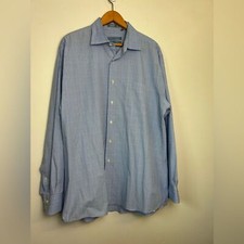Forsyth Of Canada 16.5 Plaid Blue Button Down Shirt Mens 100 Fine Combed Cotton