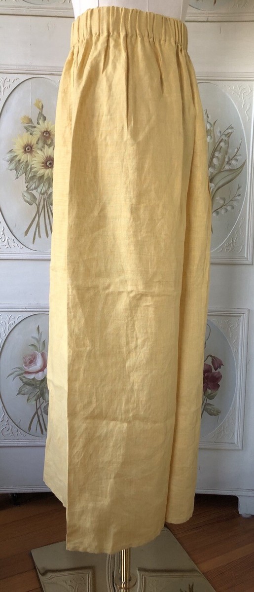 NWOT VTG JAPANALIA LINEN SKIRT YELLOW LIME PINSTRIPE ELASTIC