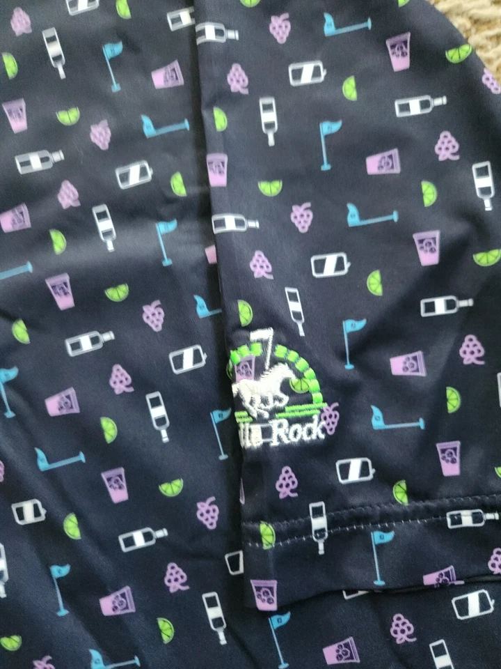 Footjoy FJ Polo Golf & Liquor Polka Dot Men's S Small Bulle Rock Dark Navy Euc - Image 2 of 4