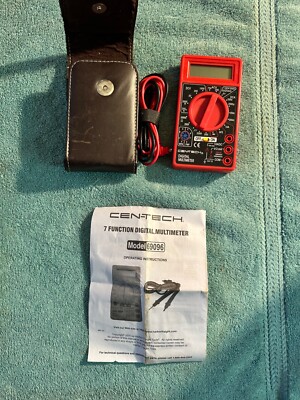 Cen-Tech 7 Function Digital Multimeter Model 69096 Red w/ Case TESTED