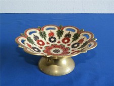 Piękna mosiężna miska kolorowe kwiaty ozdoby Ø 20 cm przełomowa miska