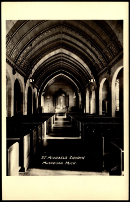 #ad #ad RPPC Postcard MI Muskegon Michigan St. Michael#x27;s Church Interior c1940 C21 $19.99