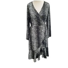 Womens Wallis Animal Print Midi Long Sleeve Ladies Wrap Dress Size 8 10 12 14