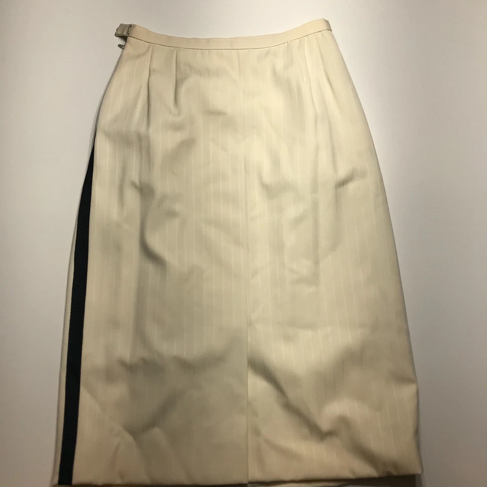 Bill Blass Skirt Womens 8 Cream w/ Black Side Stripe Pencil Midi Career Work USA - Image 2 of 4