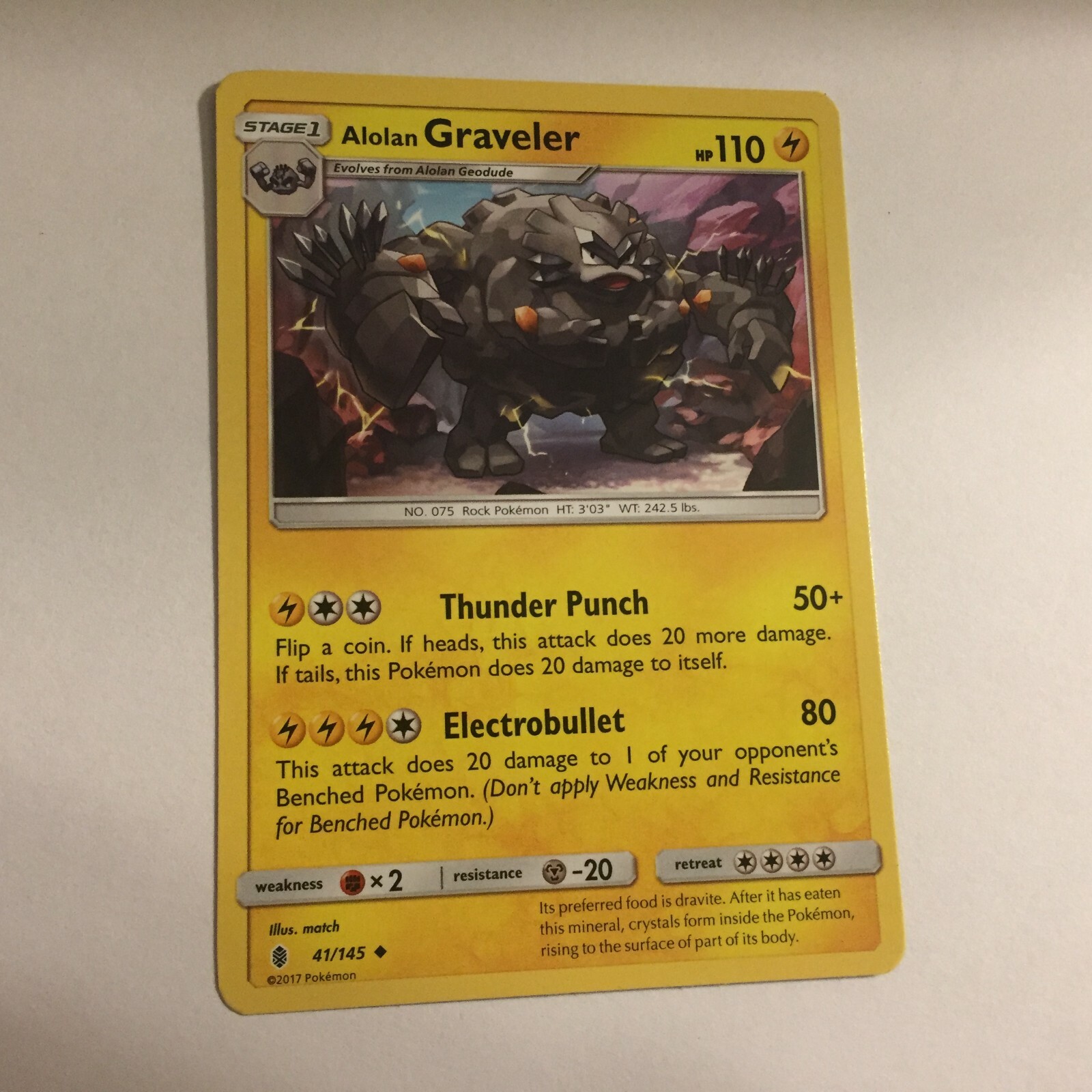 2016 Alolan Graveler Pokemon Stage 1 Rare Card 41/145