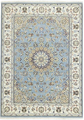 Hand-Knotted Classic Floral Medallion Indo-Nain Oriental Rug Wool Carpet 5X7 ft