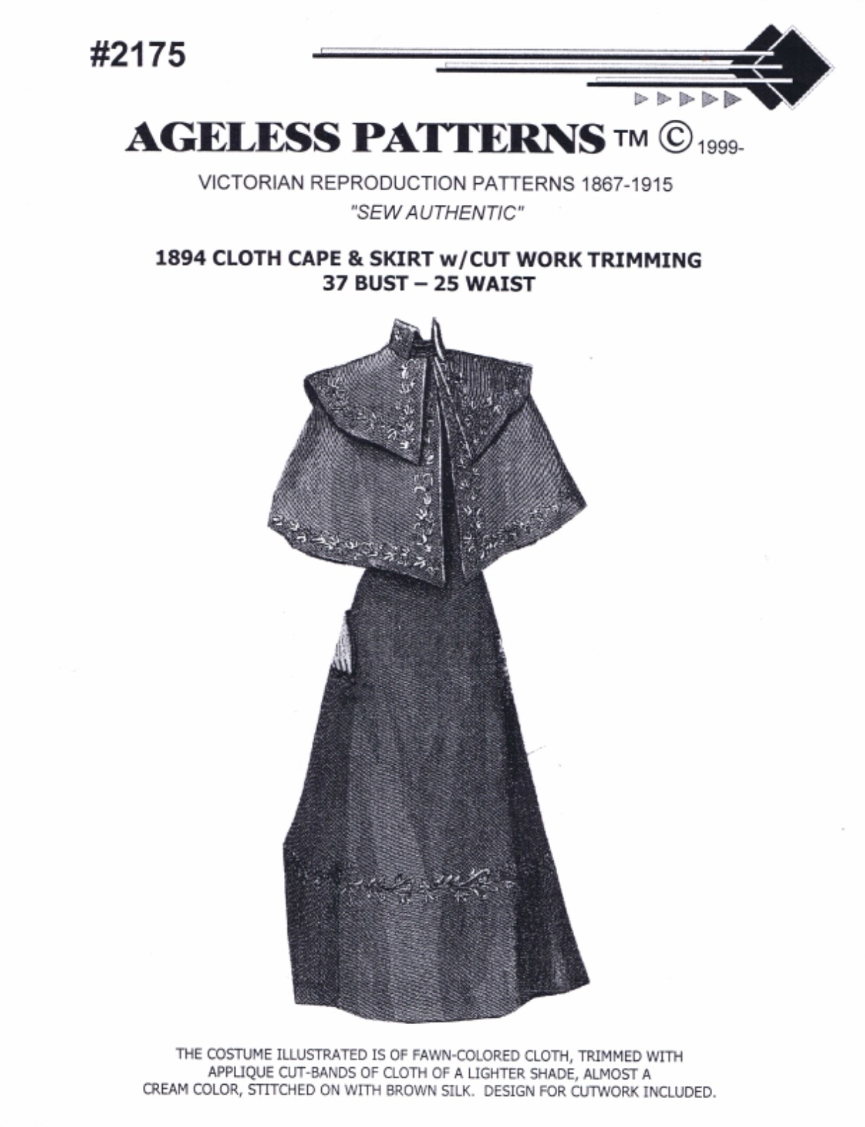 NEW Ageless Patterns 1894 Cloth Cape & Skirt w/cut wrk trimming 37