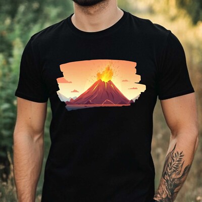 T-Shirt Herren Ausbrechender Vulkan Motiv Baumwolle Größe XS bis 5XL
