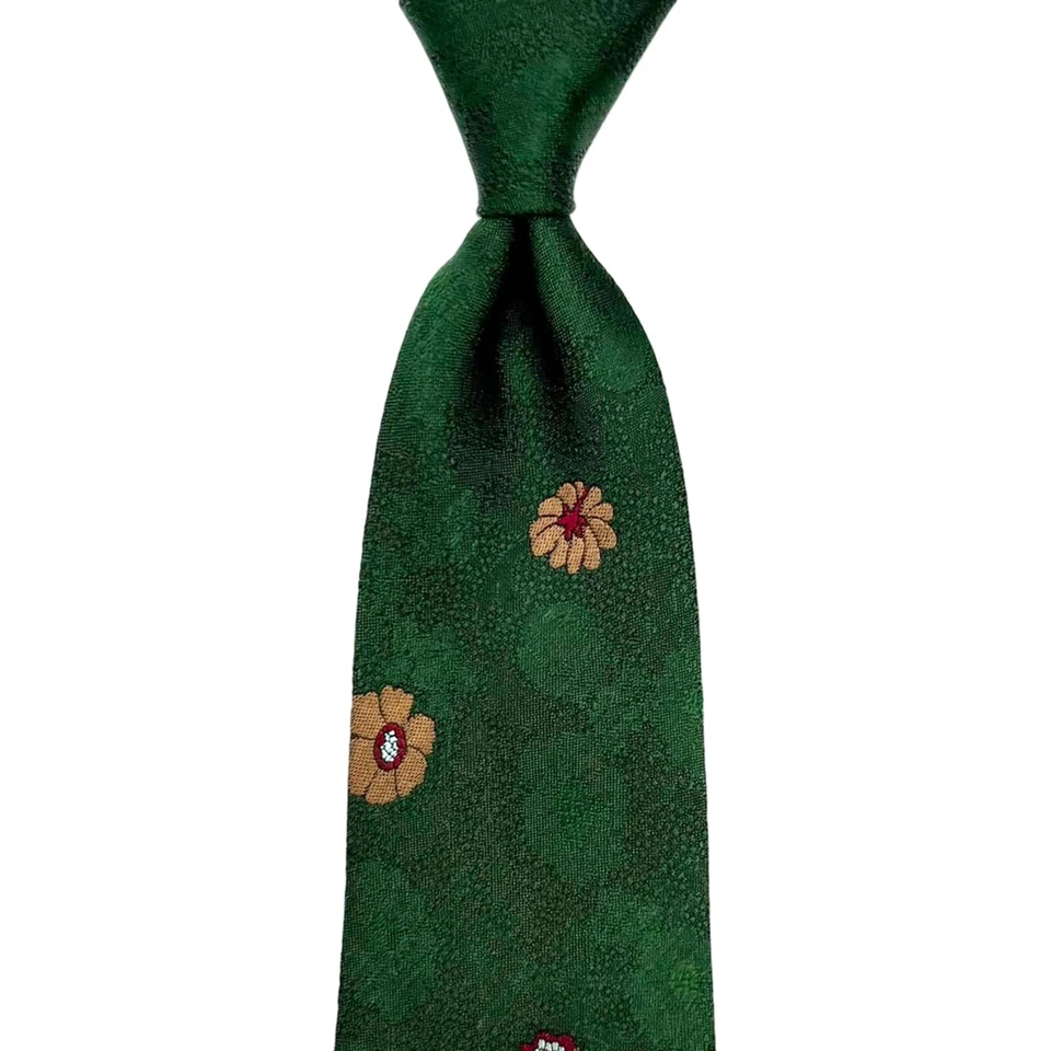 Галстук Vitaliano Pancaldi - темно-зеленый текстурированный коричневый цветочный итальянский шелковый галстук - Изображение 2 из 4