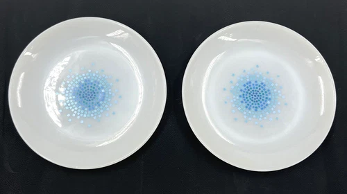 Vintage Anchor Hocking Fire King Blue Mosaic Tile - MCM 7 inch plates - Set of 2