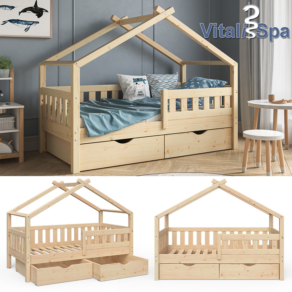 Lit cabane design Vitalispa en bois massif de qualité supérieure pour enfant 80 x 160